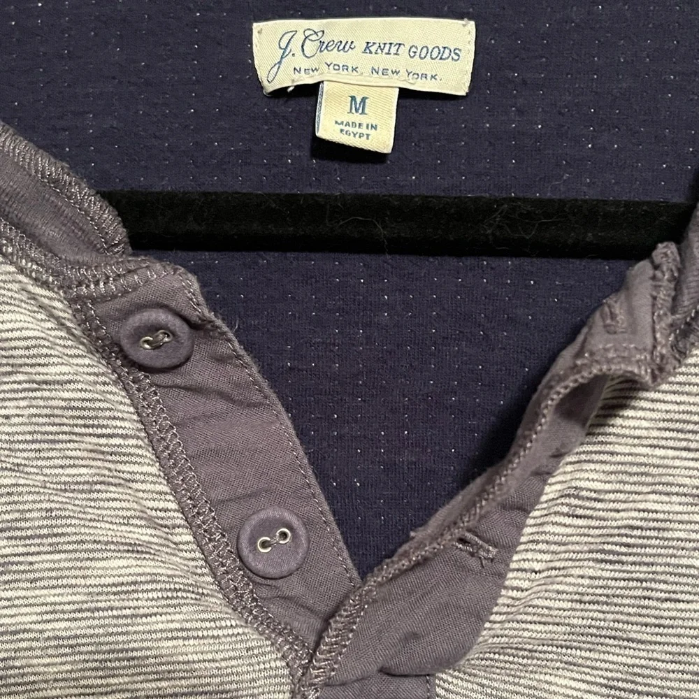 J.Crew Men's Henley Double-knit Blue White Pinstripe Cotton Blend Long Sleeves